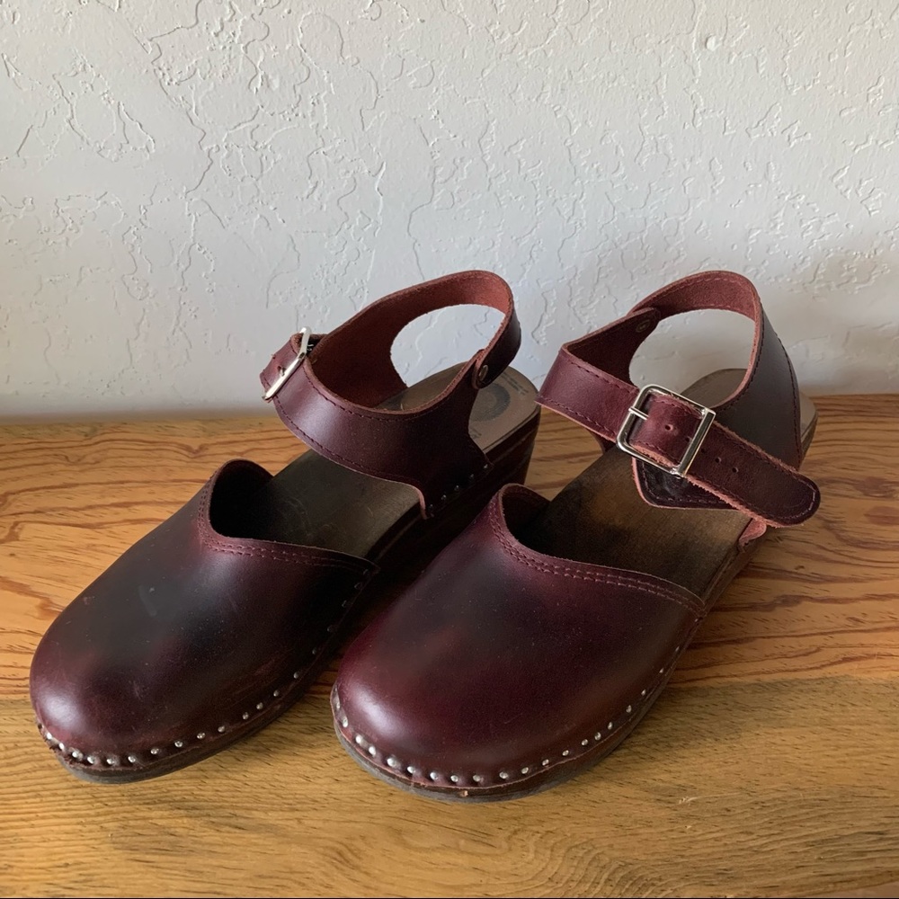 Troentorp Mary-Jane Clog 37/7 in Bordeaux Leather